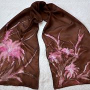 brąz róż i srebrna gutta - habotai5 - szal jedwabny ręcznie malowany